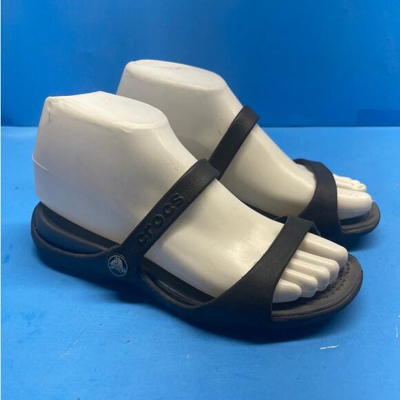 CROC Black 2 Strap Spa, Pool, Comfortable SANDALS Flip Flop Women Size 6 - Picture 3 of 10
